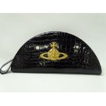 Vintage Fashion - A Vivienne Westwood patent black leather Chancery handbag with large gilt