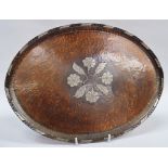 Arts and Crafts Copper Tray - A planished copper tray with inlaid pewter chequered edge and with