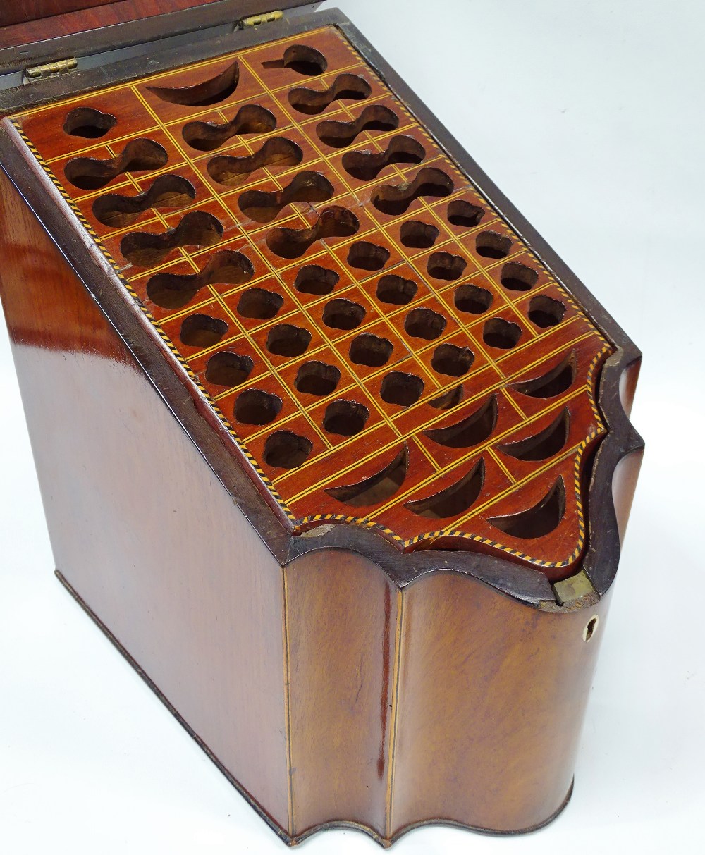 A Late 18th Century Knife Box - A Sheriton inlaid mahogany bow fronted box opening to reveal a spoon - Image 3 of 4