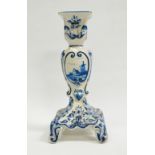 Late 19th Century Faience - A hexagonal pedestal vase and cover, the finial moulded as a bird and