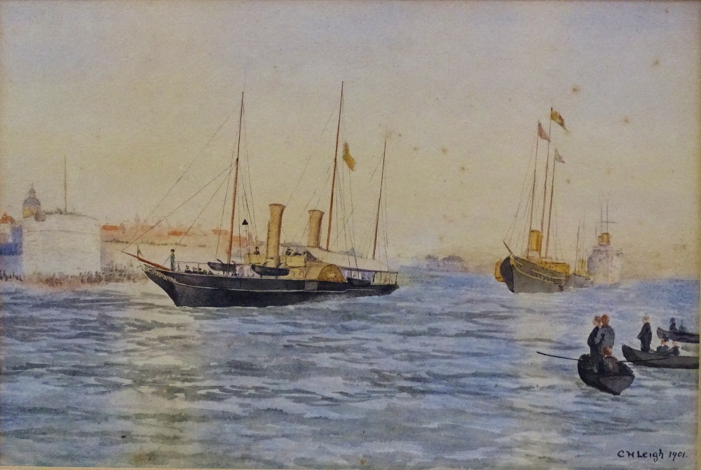 C.H. LEIGH (XIX-XX) Marine School Paddle Steamer Yacht Inspecting The Military Fleet Paddle - Image 5 of 11