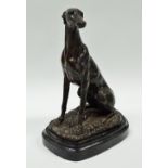 BARRIE (XX-XXI) Bronze sculpture - A patinated bronze sculpture of a seated greyhound/long dog,