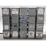 Vintage Industrial - Twenty stacking galvanished metal boxes, each height 15.5cm, width 15.1cm,