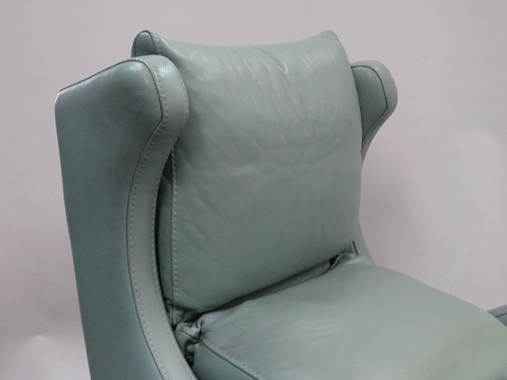 Mid Century Furniture - Fama, a light teal leather Scandinavian design upholstered armchair on - Image 2 of 4