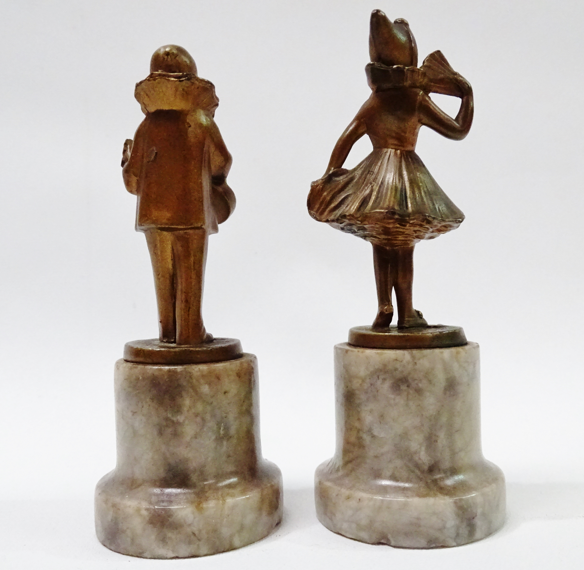 Art Deco Bronzes - A pair of figures 'Perriot' and 'Columbine', both on grey turned socles and - Image 4 of 4