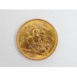 Sovereign - 1967 Elizabeth II gold coin, weight 8g.