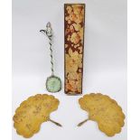 Fans - A pair of wooden fans decorated with birds to one side and children's nursery rhymes to the