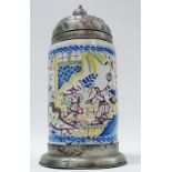 18th Century Faience Lidded Tankard - A circa 1770 pewter mounted tankard with rare chinoiserie