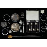 Assorted Silver Etc. - Two .958 silver planished plates, a hallmarked silver jam spoon, weight