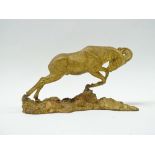 After Mene - A gilt bronze sculpture of a mountain ram on a mountainous rocky base, signed Mene,