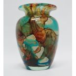 Malta Mdina glass - A lipped shaped sandy brown and turquoise blue Maltese glass ovoid vase in '
