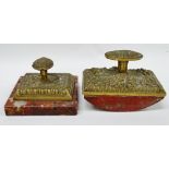 19th Century Embossed Desk Items - A rouge marble and embossed brass paperweight, width 12cm and a