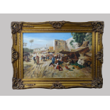 Arab School Market Scene Oil on canvas Framed Picture size 59.5 x 89.8cm Overall size 88 x 119cm