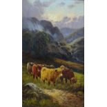W. LANGLEY (act. 1890) Scottish School Highland Cattle in the Glens Oil on canvas Signed lower