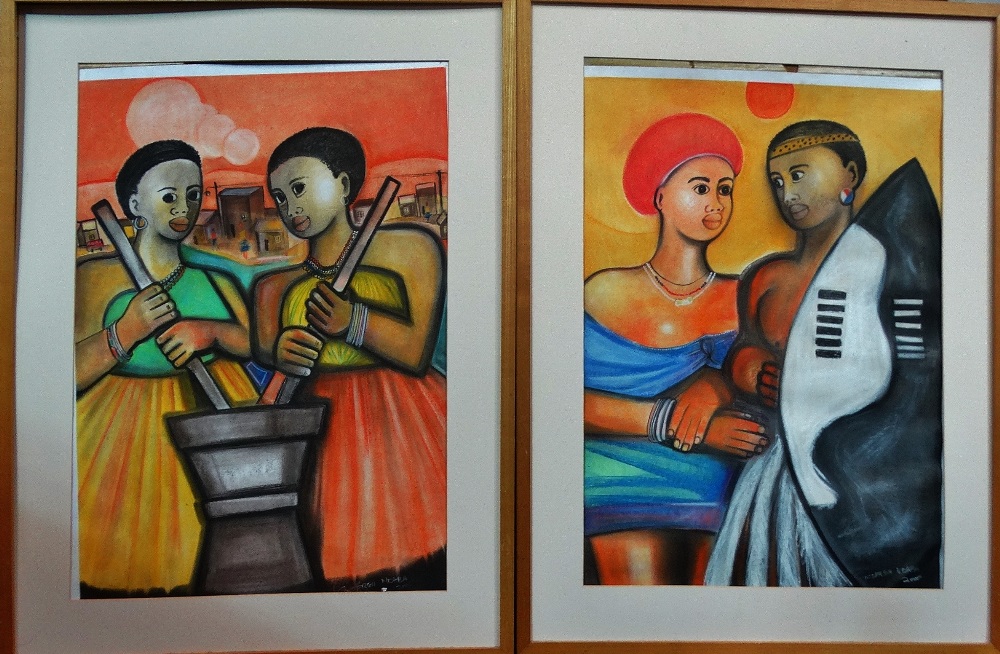 GODFREY NDABA (1947) Pair Of Tribal Figure Studies Pastel on paper Signed and dated 2000 Framed