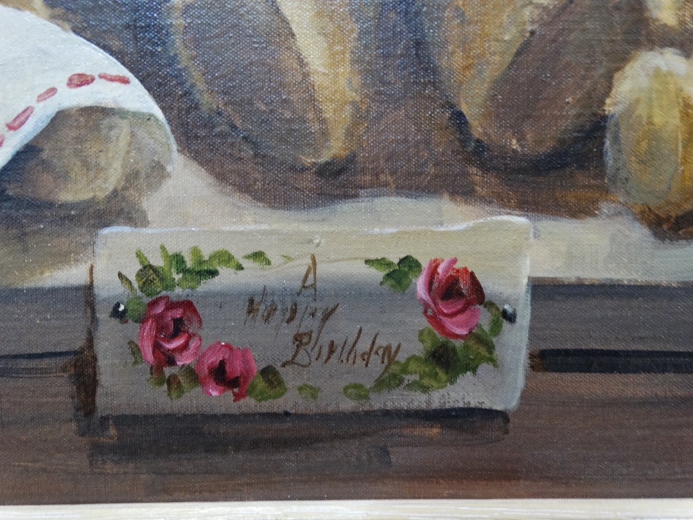 DEBORAH JONES (1921-2012) A Happy Birthday Oil on canvas Signed and dated 1987 Framed Picture size - Image 3 of 6
