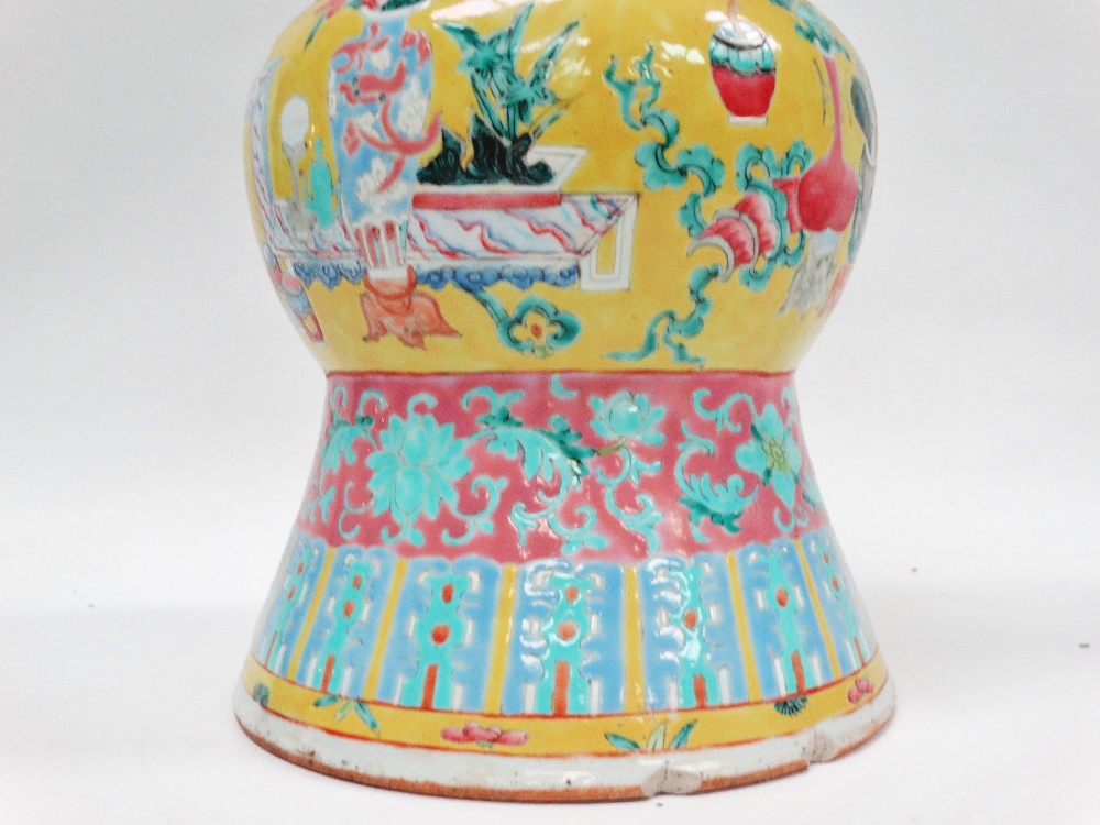 19th century Chinese vase - A Chinese famille rose vase, the central yellow ground band decorated - Image 3 of 7