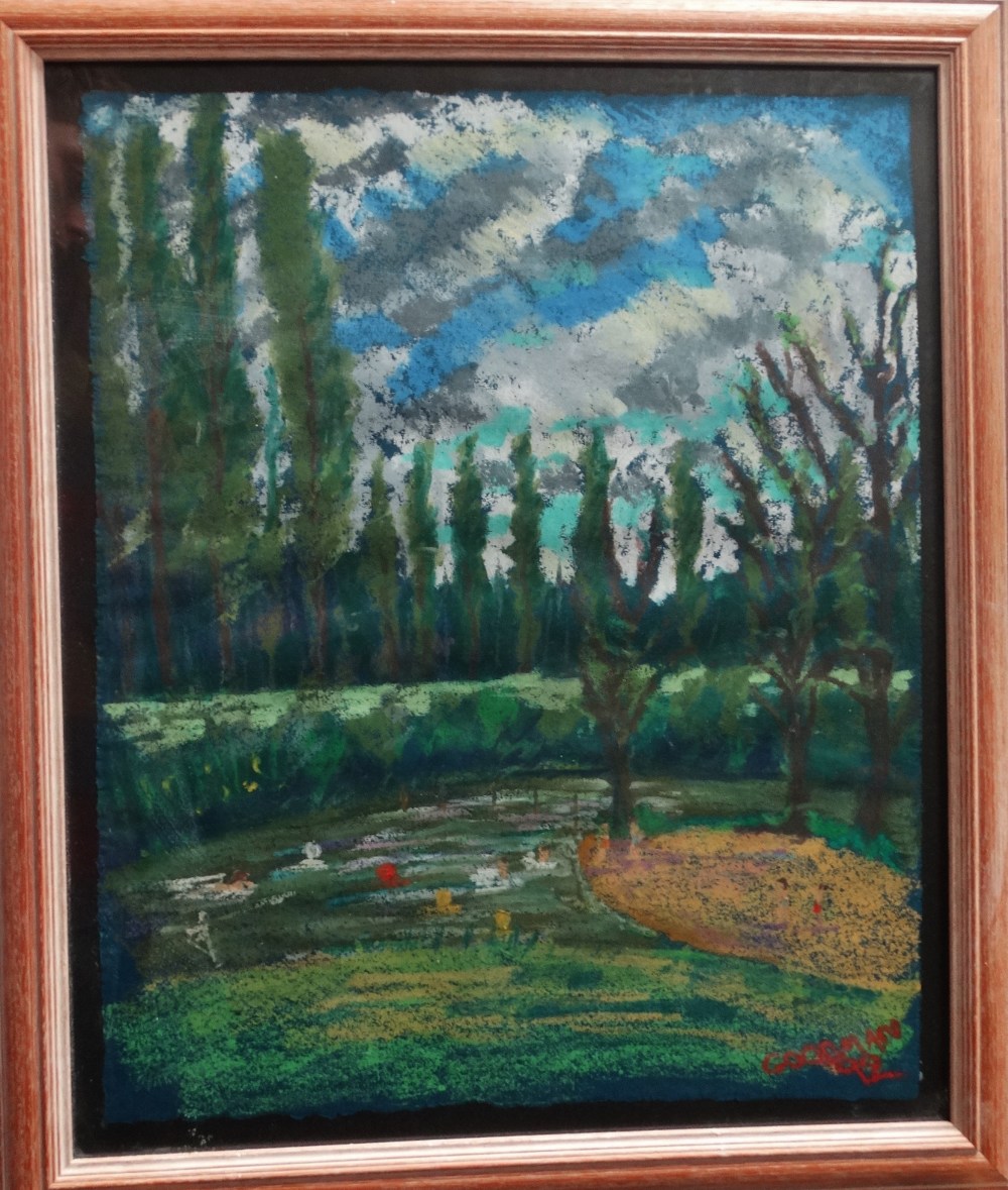 DAVID GOODMAN (1954) Poplars Acrylic on paper Signed and dated 92 Framed and glazed Picture size - Image 2 of 4