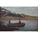 ALFRED ARMITAGE (c.1860-c.1900) Casting Off, Newlyn Oil on canvas Signed Framed Picture size 29.5