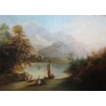 19th Century European School Woodland Lake Scene Oil on canvas Framed Picture size 60 x 84cm Overall