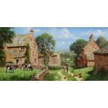 EDWARD HERSEY (1948) Rural Scene With Farm Buildings and Distant Church Oil on canvas Signed