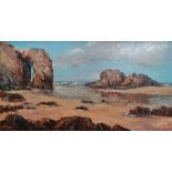 NANCY BAILEY (1913-2012) Chapel Rock, Perranporth Oil on board Signed Framed Picture size 39 x