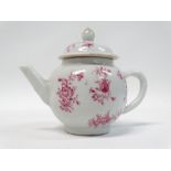 18th century Chinese teapot - A pink floral decorated teapot, height 10cm.