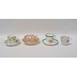 Assorted ceramics - Three cups and saucers, one decorated with birds and another cup.