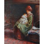 20th century miniature - C. Whitford, tempera and oil on panel of a mother and child, glazed and