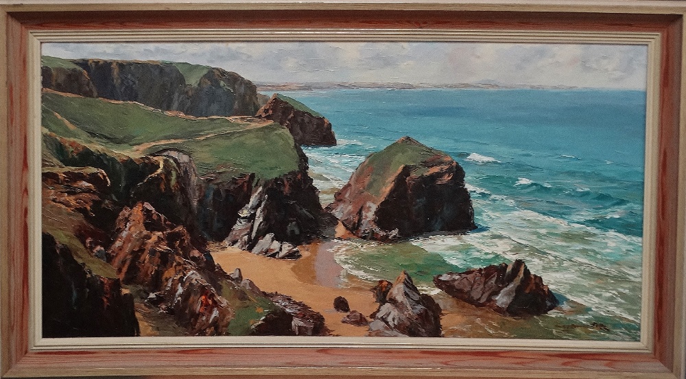 NANCY BAILEY (1913 -2012) Bedruthan Steps Oil on canvas Signed Framed Picture size 49.5 x 100cm - Image 2 of 4