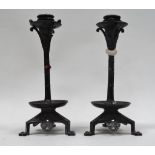 Pugin style candlesticks - A pair of bronze candlesticks, height 22cm.