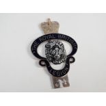 Royal British Legion vintage car badge - A car badge with blue enamel decoration, height 15.5cm.