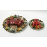 Majolica plate - A plate in the Palissy style, modelled as a crab on a beach, diameter 29cm,