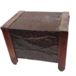 Coal box - An oak framed copper decorated coal box, height 38cm, width 46cm, depth 34cm.