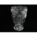 King George VI coronation vase - A large cut glass footed vase with etched decoration 'GR VI