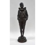 JEAN GARNIER (1853-1910) Bronze - A bronze figure of a pierrot on a circular socle base decorated