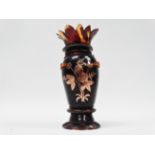 19th century Japanese tortoiseshell vase - A tortoiseshell gold inlaid footed vase with fluted neck,