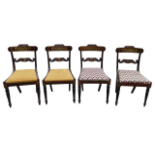 Regency chairs - A set of four mahogany and rosewood brass inlaid chairs with turned legs.