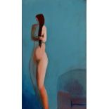 ED HOSKINS (XX-XXI) Blue Nude With Armchair Oil on canvas Framed Picture size 61 x 36cm Overall size