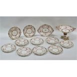 19th Century Davenport - A part service with hand painted floral decoration to comprise a tazza,