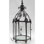 19th century hall lantern - A bronze hall lantern with six glazed panels, originally gas now