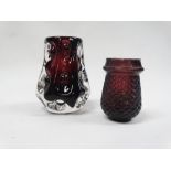 Liskeard Glass - An amethyst knobbly glass vase, height 13cm, together with an amethyst glass