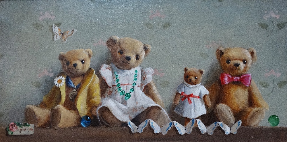 DEBORAH JONES (1921-2012) Teddy Bears And Butterflies Oil on canvas Signed Framed Picture size 30