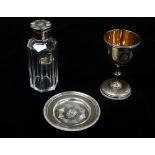 Masonic silver - A small silver gilt goblet, height 8cm, a small silver circular footed tray,