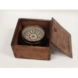 Gimble compass - A dry brass cased compass, boxed, diameter 11cm.