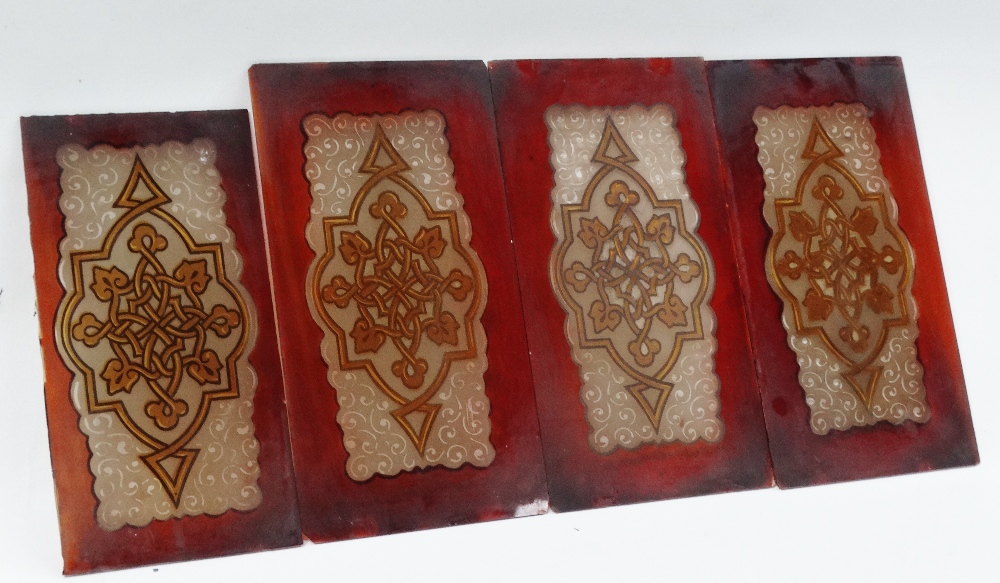 Stained glass panels - Four amber glass panels, each 26.5 x 13.8cm.