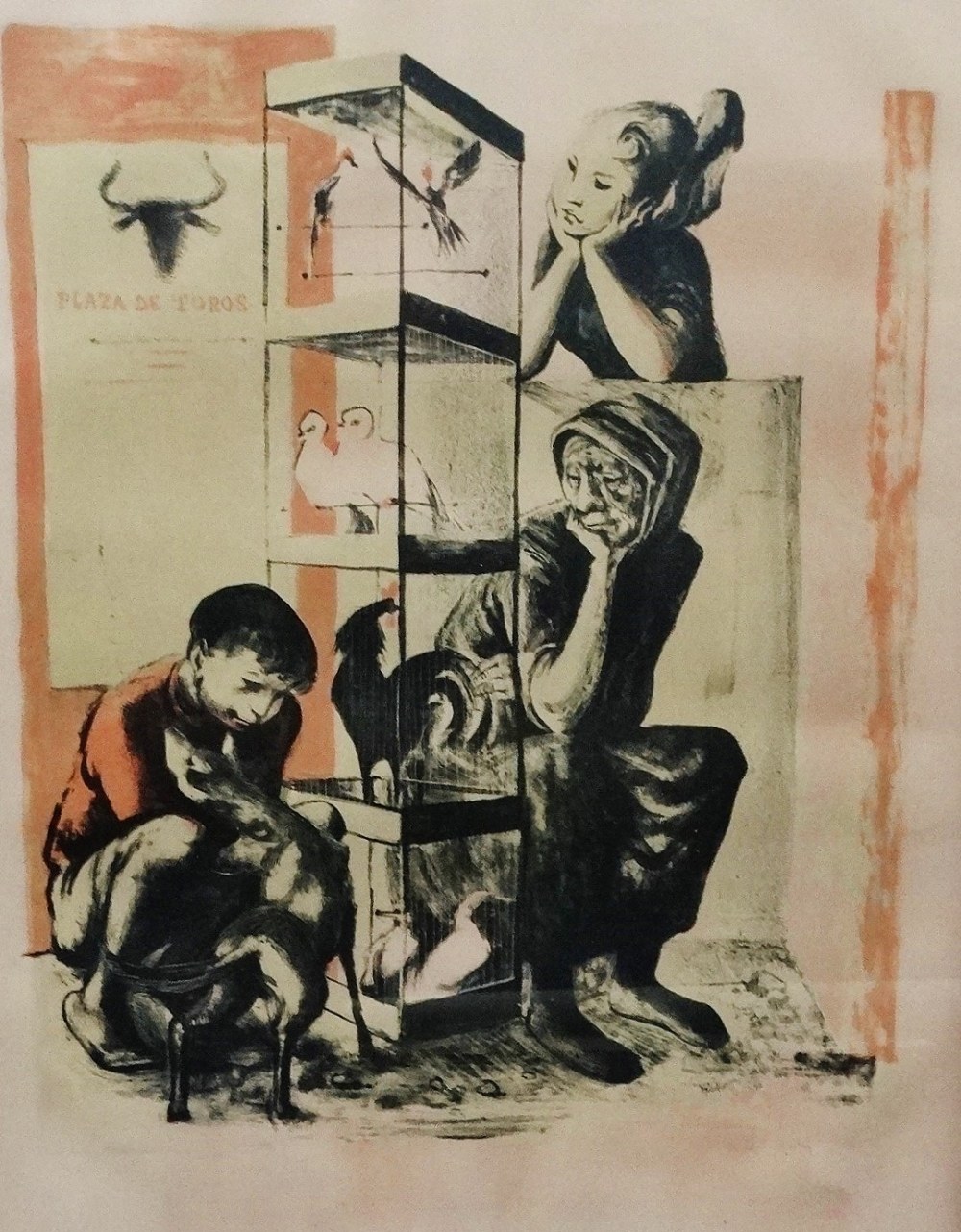 MICHAEL AYRTON (1921-1975) The Bird Sellers Lithograph 50/50 Signed Framed and glazed Picture size