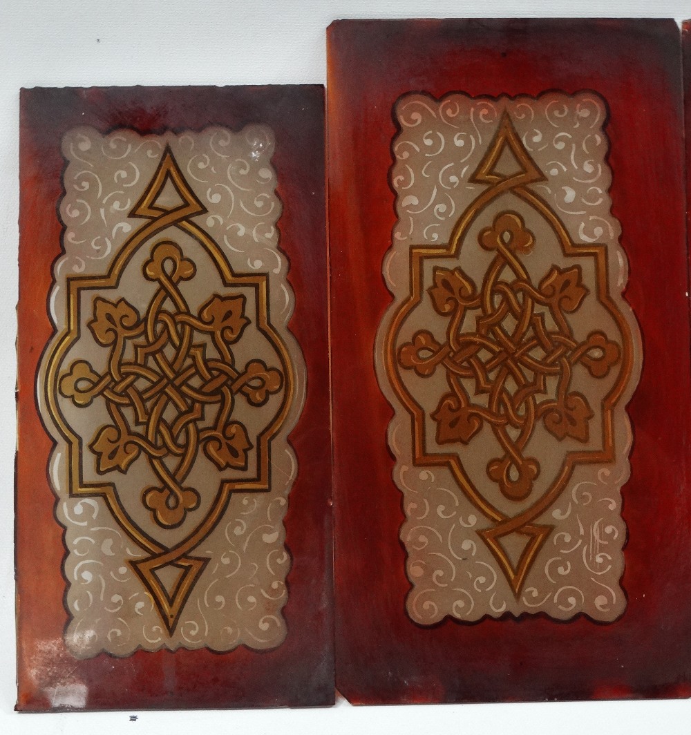 Stained glass panels - Four amber glass panels, each 26.5 x 13.8cm. - Image 2 of 2