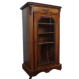Victorian music cabinet - A late Victorian walnut inlaid music cabinet with a single drawer above