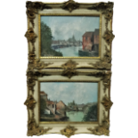 NIGEL HALLARD (1936) Pair Of Dutch River Scenes Oil on board Signed and dated 74 Framed Picture size